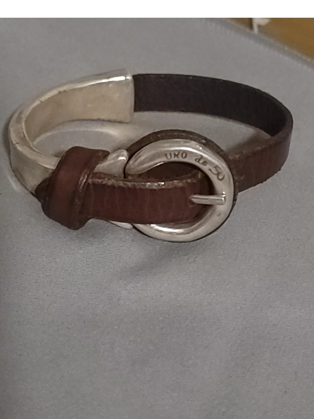 UNO de 50 Brown Leather and Silver Plated Bracelet